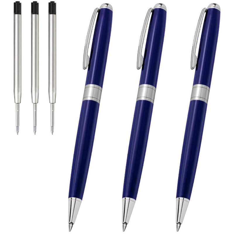 Cambond Ballpoint Pens Black Ink - Metal Pen Office Professional Pens for Gift Business Men Police Flight Attendants 1.0 mm Medium Point, 3 Pens with 3 Extra Refills (Blue) - Image 1